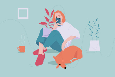 Girl with plant and a dog adobe illustration cute dog girl illustration illustration portrait girl illustrator plant vector vector art
