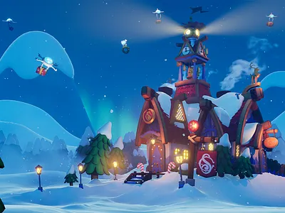Santa's Villa 3d branding c4d christmas color drones festive fun game engine holiday house mountains realtime render santa snow unrealengine villa winter