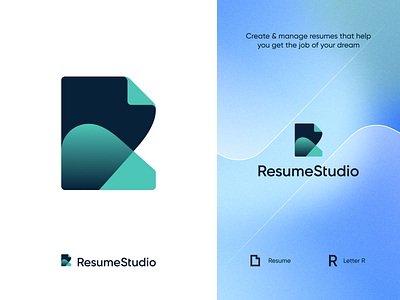 Resume Studio Logo blur brand identity branding document figma frosted glass grain icon logo logotype modern pattern pictorial r resume saas tech visual identity