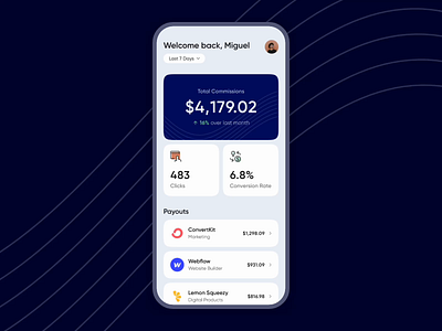 Affiliate Commissions App Animations app design finance mobile ui ux