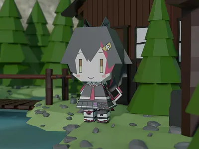 Ookami Mio Cardboard 3D Model 3d model blender3d hololive ookami mio