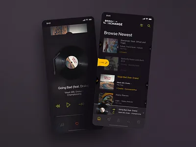 Music player app app audio dark music player playlist tabbar ui vinyl player