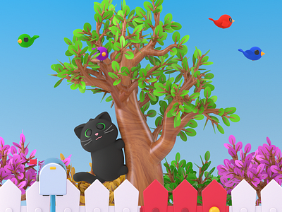 Hunter 2d 3d arnold birds cat character cinema 4d design graphic design hunter icon illustration logo low poly mail render tree web