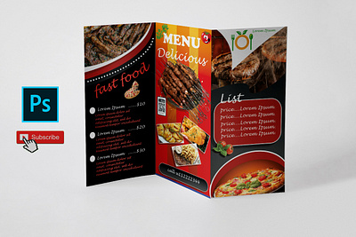 Design Food Menu Trifold Brochure brocher design graphic design mokup photoshop