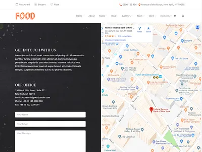 Contact Us Page - Food WordPress Theme contact form design emails food google maps graphic design illustration logo pages plugins responsive restaurant site builder template templates theme ui web design wordpress wordpress theme