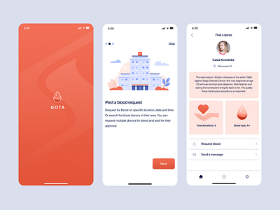 Gota - Blood donation app app design illustration mobile mobileapp ui ux vector