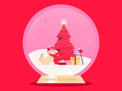 Merry Woofmas! art artwork colors design flat goldenretriever graphic design illustration merrychristmas pink red vector xmas