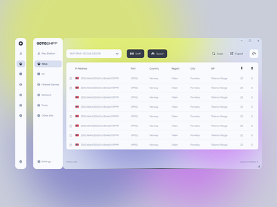 IP Sniffer Tool Desktop application app app design concept dashbord design desktop desktop app ip sniffer table tool ui ux webdesign website