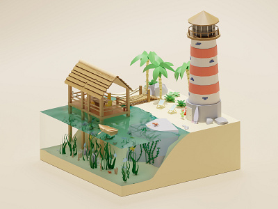 Beach island 3D 3d 3d art 3d isometric blender cinema 4d isometric low poli nomad nomad 3d render