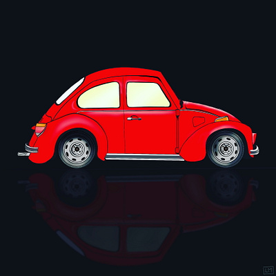 Red bug art automobile car classic color digital painting graphic design illustration ipad procreate