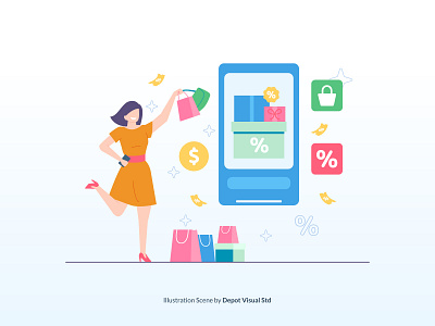 Discount Offer Illustration apps character discount ecommerce flat header illustration marketplace shopping website