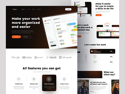 Daty - Daily Activity Dashboard Landing Page collaborate daily task dashboard design landing page landingpage task manager team ui ui ux ui dashboard ui design ui ux ui web uidesign uiux uix web webdesign website