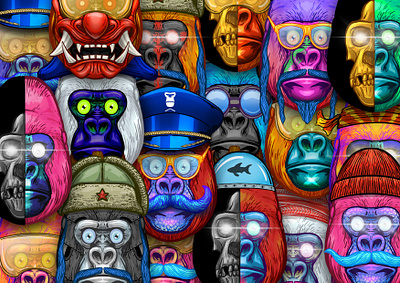 Gorilla Heads NFT Collection character design digitalart illustration