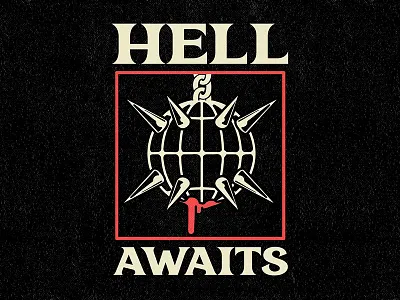 HELL AWAITS aesthetic blood design graphic design illustration label logo music sphere tshirt vector vinyl