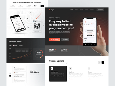 Vaxyn - Vaccination App Landing Page appdesign design find location landing page location mobileapp search location statistic uiux vaccination vaccine app vaccine landing page vaccine statistic vaccine variant