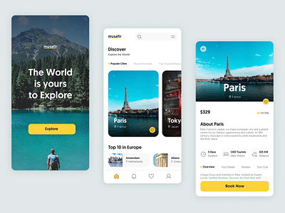 Travel App- Musafir aftereffects animation figma hemantpaigude mobileapp motiondesign travel ui uianimation uidesign ux