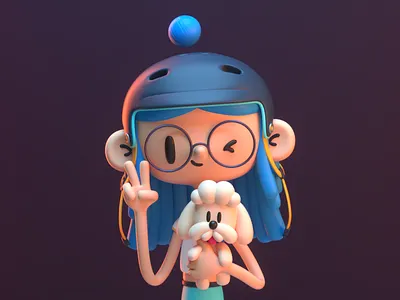 CUTE GIRL 3d c4d character cute design dog girl illustration pet render