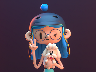 CUTE GIRL 3d c4d character cute design dog girl illustration pet render