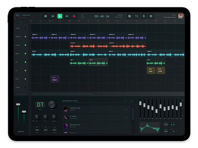 Digital Audio Workstation app design figma ipad master minimal mix music player record red song ui user interface ux