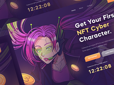 Cybermon NFT anime branding character crypto cyber cyberpunk design flat illustration illustration landing landingpage logo nft painting purple ui vector web