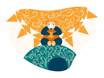 Bear bear den flat illustration ornament shrovetide sun vector