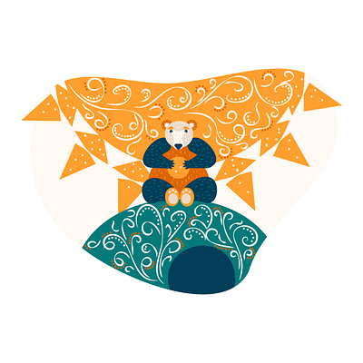 Bear bear den flat illustration ornament shrovetide sun vector