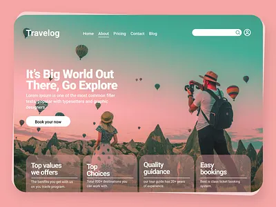 Travelog landing page branding design fashion graphic home page landing page minimal minimalist travel ui design web page webdesign website