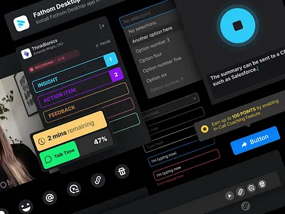Fathom UI Elements animation app branding design experience graphic interface product recording tool transcription ui ui kit ux video website zoom