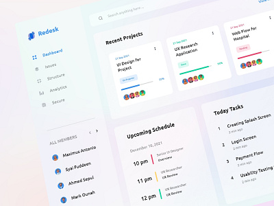 Redesk - Project Management Dashboard 3d app blur clean dashboard design gradient graphic design management minimal project schedule task ui uidesign web