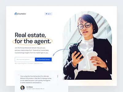 Courted — landing page agents blue clean conversion courted design landing lp real estate tonik ui ux web webdesign