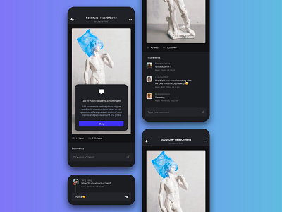 RateMyArt app art blue branding business colorful comments design minimal mobile rate ui ux