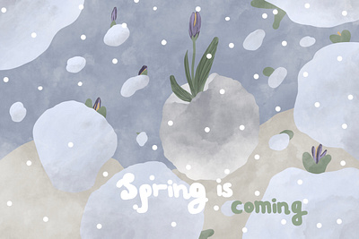 Spring card with crocuses card crocus flower flowers illustration snowball spring spring is coming