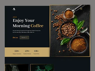Coffee Cafe Landing Page Hero Section! branding clean coffee coffee bean coffee shop creative dark design hero section homepage landing page minimal template trendy 2022 ui uiux design ux visual design web website design
