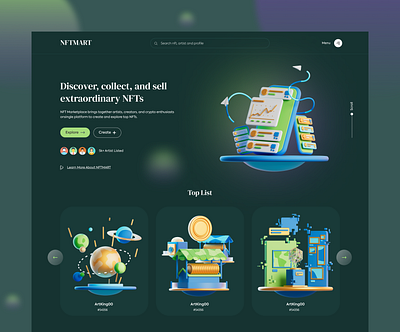 NFT Marketplace Website nft nft art nft art marketplace nft buy sell nft create nft explore nft market nft marketplace nft platform nft website design non fungible token user interface