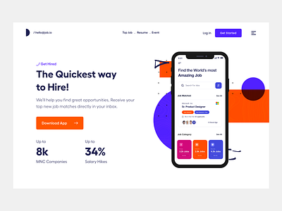 Landing UI clean coming soon header hero hire now hiring job job website landing page menu product design responsive search job typography ui ui ux user experience ux web ui website