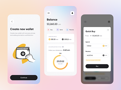 Crypto App Wallet app application art bank buy crypto currency dashboard design finance graddient illustration minimal mobile money nft send ui uiux ux