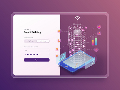 Log-in module design designer facility manager form gojs illustration iot login login page register sensors sign in sign up smart building ui web