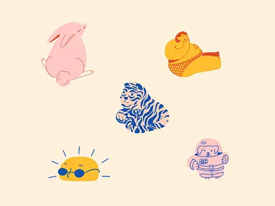 Blobs astronaut blob bunny challenge dog drawing illustration practice rabbit sun sunglasses tiger woman