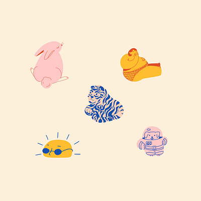 Blobs astronaut blob bunny challenge dog drawing illustration practice rabbit sun sunglasses tiger woman