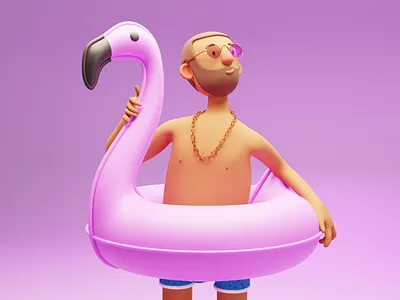 Summer dreams of 3d character 3d character flamingo guy illustration man pose relax resort rigging sea summer tourism