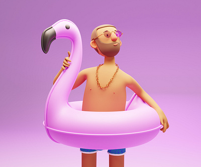 Summer dreams of 3d character 3d character flamingo guy illustration man pose relax resort rigging sea summer tourism