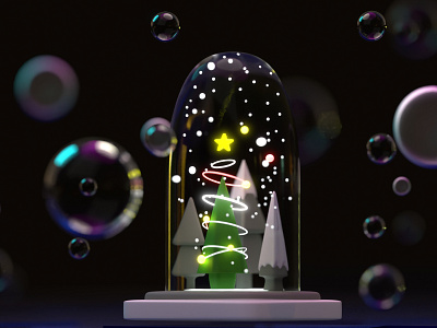 Detail of Christmas Project 2022 3d 3dart 3dblender art blender bubbles christmas dark holiday illustration lights newyear star tree