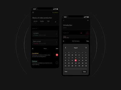 Classcamp iOS - Status and time picker drawer app calendar clean creators dark darkmode drawer interface ios drawer picker startup status change ui