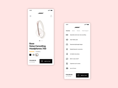 Bose Store concept(Feature overview) app bose headphones brand clean concept design earphones headphones interface minimal pure simple ui ui concept ui design ux