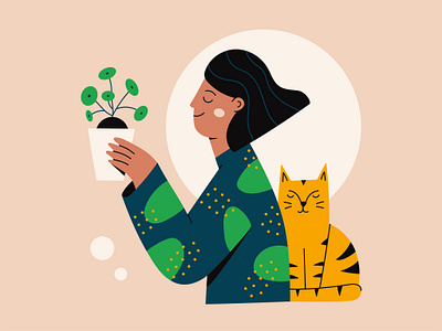 Plant lady anagaman8k cat character cute design flat illustration plant plantlady vector