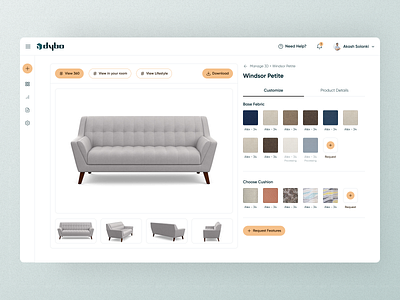 🪑 💫 Product Customization Dashboard - Dybo, designed in Figma 3d 3d product 3d product customize 3d visualizer customise product dashboard design manage product product product description ui ui design ux visualizer web website