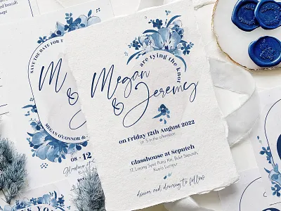 Elegant Delft Blue Wedding Suite branding delft blue design diy template floral graphic design illustration modern rsvp save the date watercolor wedding
