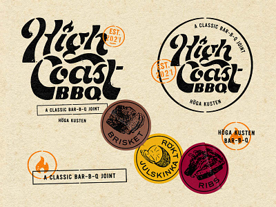 High Coast Bar-B-Q bar b q barbeque bbq branding bbq logo branding design graphic design high coast illustration illustrator lettering logo restaurant branding restaurant logo stickers sweden type typography