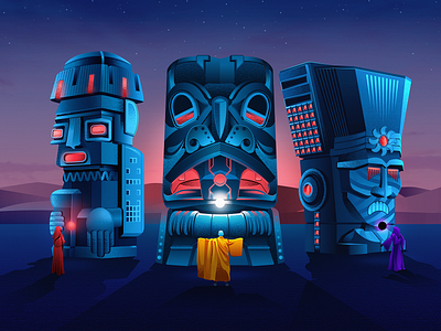 Children Of Greater Mass artwork dark fantasy illustration illustrator monk photoshop space sunset temple vector
