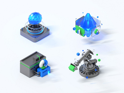 IoT Icon Pack 2.5d 2.5d icon 3d art 3d icon brain crystal data analysis factory icon icon design iot iot icon tool icon